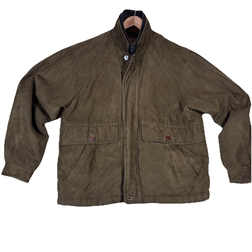 Rainforest Suede Bomber Jacket Mens‎ M Full Zip Stand Up Collar w/ Liner EUC